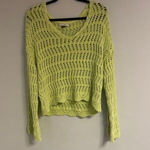 American Eagle Light Green Open-Knit V-Neck Sweater